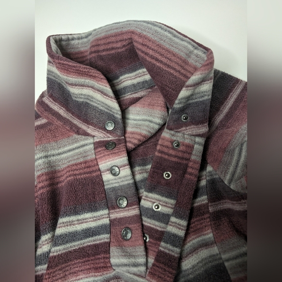 North River Womens Large Pullover Sweater 1/4 Button front Plum Stripe - Picture 4 of 10